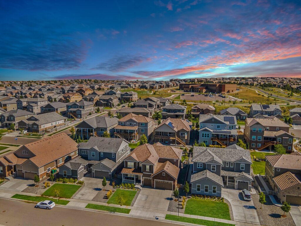 Aerial image of Anthem Highlands, showcasing the neighborhood's layout and available homes.